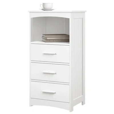 Image de EUGAD Meuble Salle de Bain sur Pied, Armoire Rangement, Placard avec 1 Compartiment Ouvert et 3 Tiroirs, d&#039;appoint pour Salon, Chambre, Cuisine, Entrée, 40x30x80cm, Blanc, 0201WY