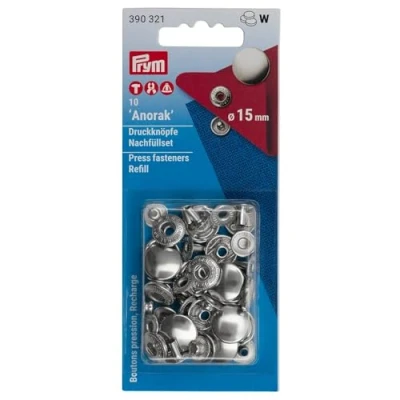 Image de Prym Boutons Press. Anorak 15 mm Cal. Laiton Argenté Recharge