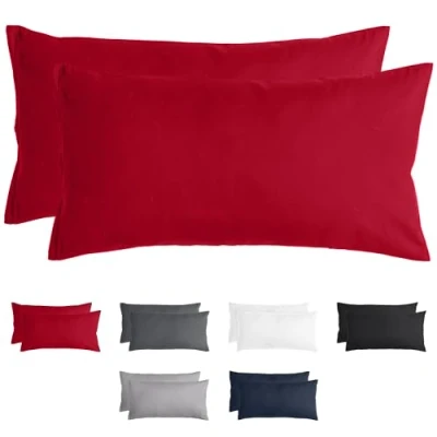 Image de Komfortec Taie d&#039;oreiller Lot de 2 40x80 cm 100% Microfibre 120g/m², Super Doux Housse Coussin, Rouge