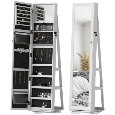 Image de HOMCOM Armoire à Bijoux pivotante verrouillable boîte avec Miroir Multi Rangement MDF Gris Clair