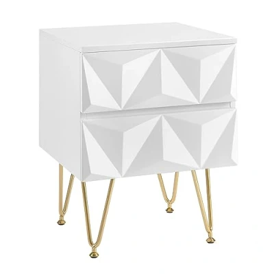Image de EUGAD Table de Chevet avec 2 Tiroirs à Effet 3D, Nuit Adulte, Meuble Rangement Moderne pour Chambre Coucher, Salon, 40x40x53 cm, MDF et Métal, Blanc + Doré, 0001CTG