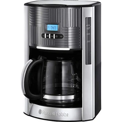 Image de Russell Hobbs Cafetière [Programmable, Technologie WhirlTech pour extraction &amp; arôme optimaux] Geo Inox Gris (12 tasses, verseuse en verre 1,5L , Maintien au chaud) Machine à café filtre 25270 56