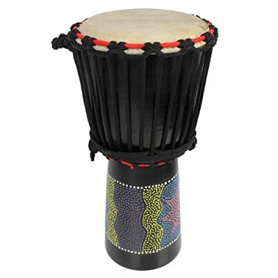 Image de A Star Tambour Djembe Africain Coloré Peint de 7 Pouces Authentique Fait à la Main, Corde Accordée, Peau Naturelle Hauteur 40cm, Diamètre 18cm