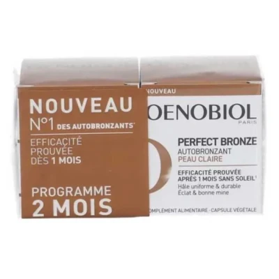 Image de Oenobiol Perfect Bronze Autobronzant Peau Claire Efficace Dès Le 1Er Mois Sans Soleil Concentration De 5 Pigments 100% D&#039;Origine Végétale Complément Alimentaire 2X30 Capsules Programme 2