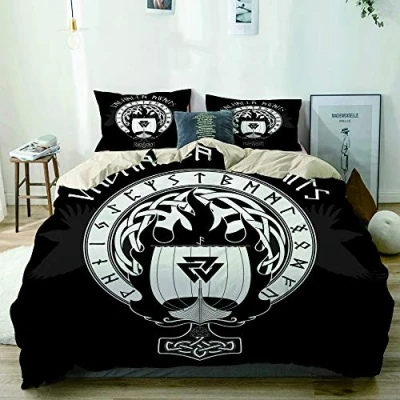 Image de KOSALAER Parure de lit avec Housse Couette en Microfibre,Navire Guerre des Vikings,Housse 140cm x 200cm 2 taies