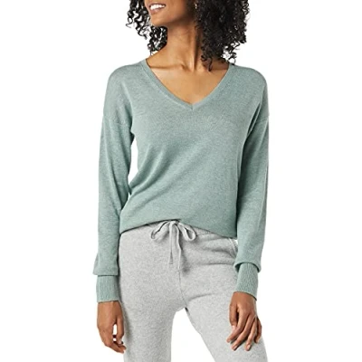 Image de Amazon Essentials Pull Tunique Léger À Manches Longues Et Col En v (Disponible Grande Taille) Femme, Vert Sauge Chiné, M