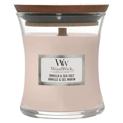 Image de WoodWick Jarre parfumée Mini avec mèche en Bois crépitante Vanille &amp; sel Marin Jusqu&#039;à 20 Heures de Combustion