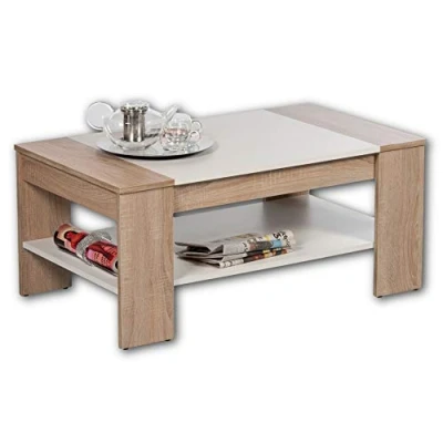Image de Stella Trading Finley Table Basse Spacieuse avec Tablette pour Salon, Aspect Chêne Sonoma/Blanc, Dimensions (l x H P) 100 44 58 cm