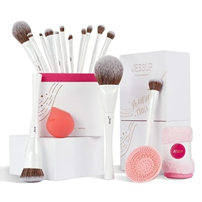Image de Jessup Pinceaux Maquillage 14pcs Set Maquillages Fond de Teint Poudre,Correcteur,Fard à Joues,Ombre Paupières,Éponge Maquillage,Nettoyant Une Serviette,T333