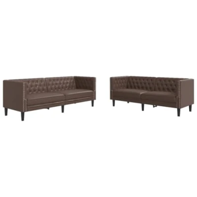 Image de vidaXL Ensemble de canapé Chesterfield 2 pcs marron similicuir daim, canapé, siège relax, confort, 3209280