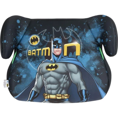 Image de Dc Comics Batman Réhausseur voiture enfant i Size ECE R129. siège pour la sécurité des enfants d&#039;une hauteur de 125 à 150 cm. avec graphisme du Batman, sur fond bleu.