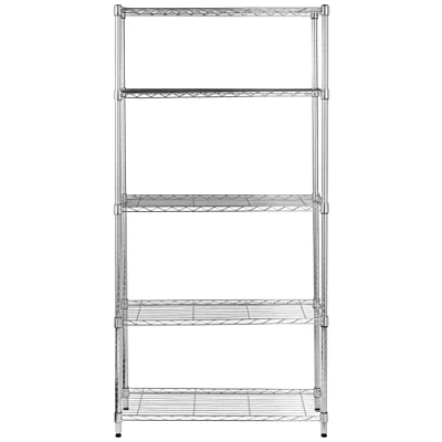Image de Amazon Basics Étagère à 5 tablettes étroites réglables en hauteur avec pieds de nivellement, charge max. 453 kg, Chromé, 36 D x 91 W 183 H cm