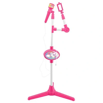 Image de Lexibook Microphone Licorne avec enceinte et pied lumineux, prise auxiliaire pour connecter la musique, Rose Blanc, S150UNI version espagnole