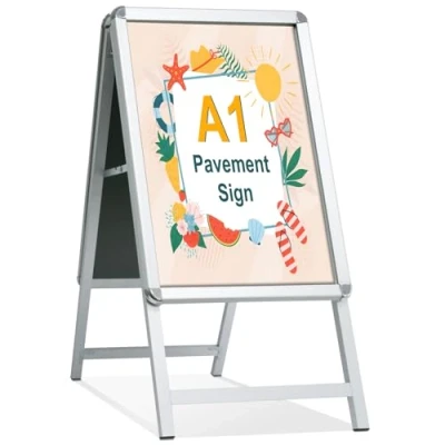 Image de STANDNEE Panneau de Trottoir Exterieur A1 Pavement Signe Cadre Double Face Affichage A Board Porte Affiche Pour La Publicité (Argent A1)
