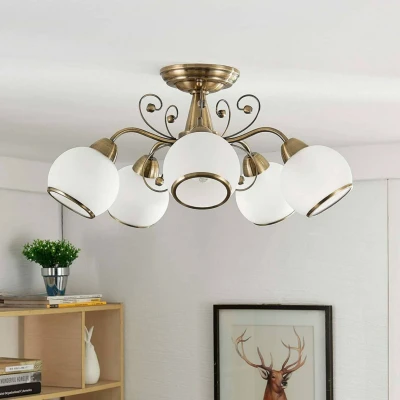 Image de Lindby Plafonnier Corentin à intensité variable (Antique, Classic) en Bronze Verre e. a. pour Salon &amp; Salle manger (à 5 lampes, E14), Luminaire Plafonnier, Lampe Plafond, Eclerage Plafond