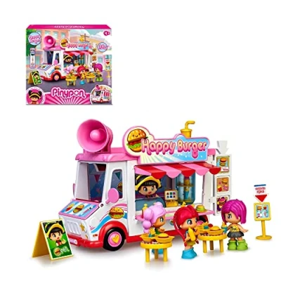Image de Pinypon Happy Burger,Ensemble de Jeu Food Truck Hamburger Restaurant Jouet avec possibilités Jeu, 1 poupée, Accessoires et Compartiment rangemen Taille Unique Multicolore