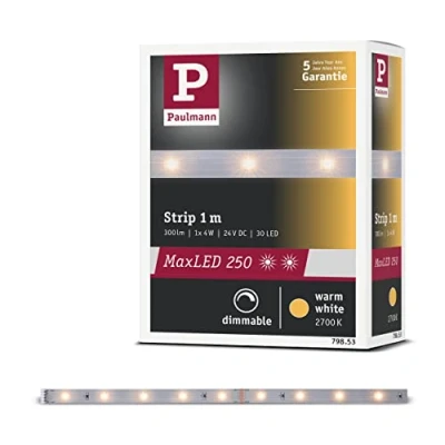 Image de Paulmann MaxLED 79853 Bande LED 250 Blanc chaud 2700 K 1 m IP20 lumineuse de 4 W, Plastique, 1m