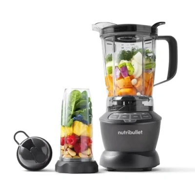 Image de Nutribullet Full Size Blender Combo, mixeur électrique, broyeur multifonctionnel, professionnel, puissance 1200 Watt, carafe 1,9l, verres 946ml et 710ml, noir, NBF500MB