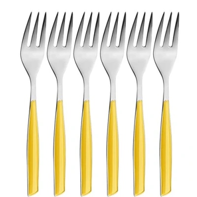 Image de BUGATTI, Glamour, Lot de 6 fourchettes à Dessert en Acier Inoxydable 18/10 et poignée Jaune, emballé dans Une boîte Cadeau, va au Lave Vaisselle