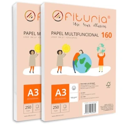 Image de Ramette de papier A3 160g avec 500 feuilles blanches, multifonctionnel pour un usage scolaire et professionnel. Idéal imprimantes laser, à jet d’encre ou photocopieuses Ofituria