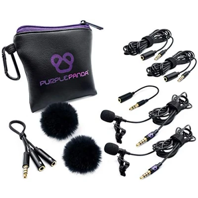 Image de Purple Panda Lot de 2 Microphones Cravate pour baladodiffusion Microphone Professionnel omnidirectionnel à Clipser Compatible avec iPhone, Android, Appareil Photo Reflex numérique, Samsung, Zoom,