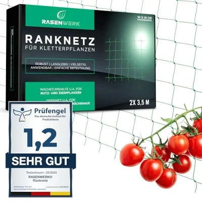 Image de RASENWERK® Filet pour Plantes grimpantes 2x3,5m Support avec Grandes Mailles Parfait Les concombres, tomates et Idéal serres 2m x 3,5m