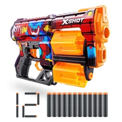 Image de X Shot Skins Dread Blaster Poppy Playtime (Toony) par ZURU avec 12 fléchettes, Double Baril Rotatif, Technologie de fléchettes à air Poche, Pistolet Mousse Jouet pour Enfants, Adolescents et