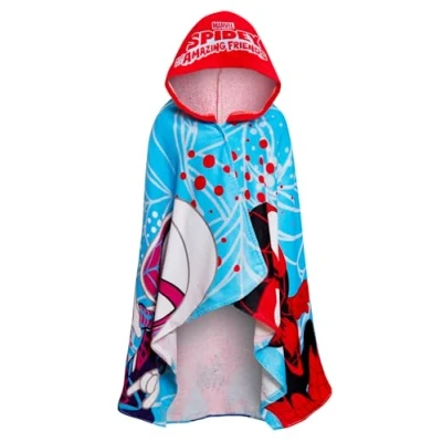 Image de Marvel serviette à capuche Spidey et ses amis incroyables, Poncho Spider Man pour enfants, de bain plage 100% coton, enveloppe natation