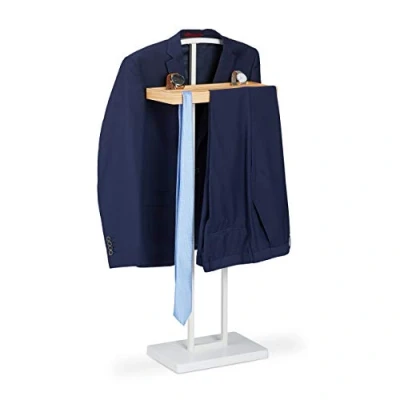 Image de Relaxdays Valet de Chambre, Nuit, Support en Bois, Debout, Costumes sans Plis, MDF et métal, HlP 102 x 46 24cm,Blanc, 1 élément