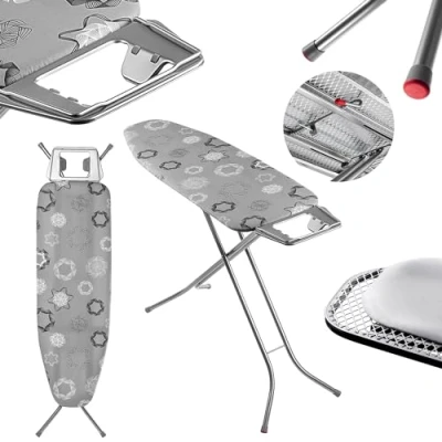 Image de KADAX Table à Repasser 120 x 38 cm, Planche Pliable avec Housse en Coton, Support de Fer Intégré, Pieds Antidérapants et Reglable Hauteur (Gris)