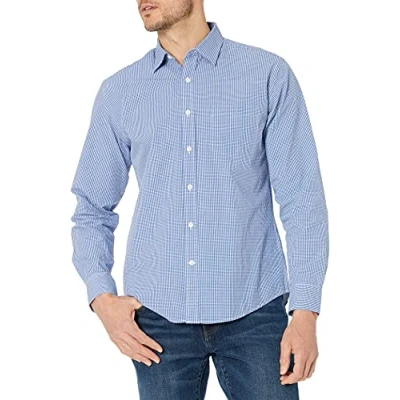 Image de Amazon Essentials Chemise en Popeline à Manches Longues, Style Décontracté, Coupe Standard Homme, Bleu Motif Vichy, XXL