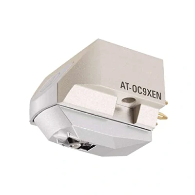 Image de Audio Technica AT OC9XEN Cartouche à Double Bobine Mobile avec Stylet elliptique 1,27 cm matériel de Montage et Brosse Blanc/argenté