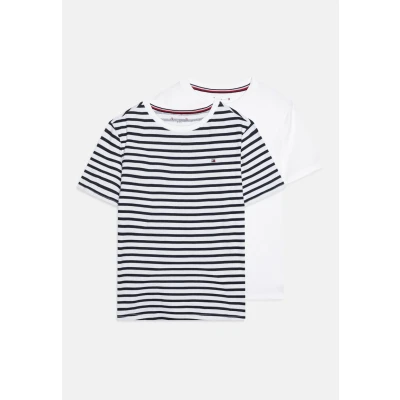 Image de Tommy Hilfiger TEE Print Unisex 2 PACK Tshirt imprimé pour enfants, Taille: 10 12a, Desert sky breton/white
