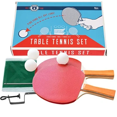 Image de Rex London Set de tennis table (Ping Pong Set) : 2 raquettes ping pong, 3 balles, filet et supports réglables en hauteur inclus