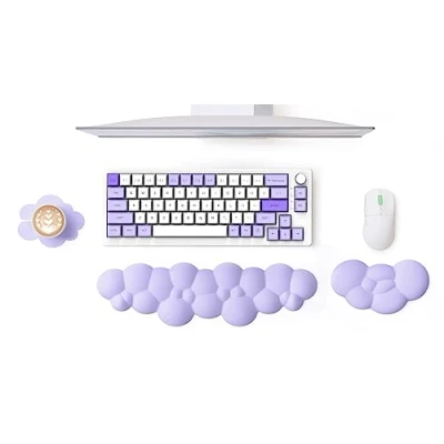 Image de MAMBASNAKE Cloud repose poignet clavier et souris avec sous verre, coussin de soutien ergonomique en mousse à mémoire forme base antidérapante, soulagement la douleur au Violet