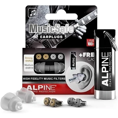 Image de Alpine MusicSafe Bouchons d&#039;oreilles : protection auditives pour musiciens Haute fidélité du son 2 jeux de filtres Interchangeables Hypoallergénique et Réutilisables Embouts transparents