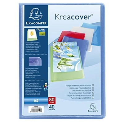 Image de Exacompta Réf. 5749E 1 Protège documents Kreacover Chromaline 40 pochettes cristal lisse 80 vues pour A4 dim 24 x 32 cm couverture en polypro semi rigide 5 couleurs aléatoires