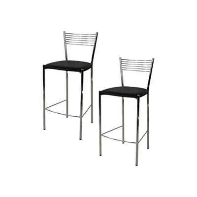 Image de t m c s Tommychairs Set 2 tabourets Elegance pour Cuisine, Bar et Salle à Manger, Robuste Structure en Acier chromé Assise rembourrée revêtue Cuir Artificiel Couleur Noir
