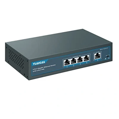 Image de YuanLey 5 Port Gigabit PoE Switch with 4 PoE+, 802.3af/at 78W Built in Power, Étendre la Fonction, Metal Fanless Unmanaged