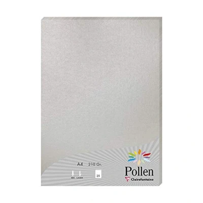 Image de Clairefontaine 24389C Étui de 25 Feuilles Format A4 (21x29,7cm) 210g/m² Coloris Argent Papier d&#039;Invitation Evènements et Correspondance Gamme Pollen Premium Lisse
