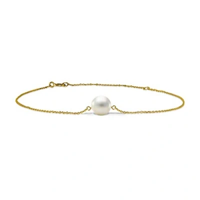 Image de Miore Bijoux pour Femmes Bracelet avec Perles d&#039;eau douce blanches 7.5 mm Chaîne Longueur réglable 17.5 21.5 cm en Or Jaune 14 Carats / 585