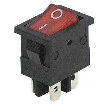 Image de Mini interrupteur à bascule 4 pôles avec témoin lumineux rouge Environ 250 V 6,5 A 2 positions : marche/arrêt