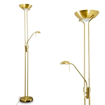 Image de Luminaire sur pied LED Rom couleur laiton pourvu de deux variateurs d&#039;intensité indépendants pour la vasque et lampe lecture Lumière teinte blanc chaud idéal comme lampadaire salon