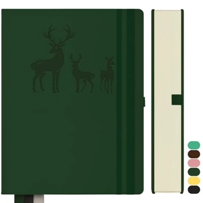 Image de Qefuna Carnet de notes A5 Ligné,Bullet Journal Épais,360Pages, Cahier en cuir rigide, Papier 100gsm Ligné pour Femmes Bureau Hommes École Journal, 14.5 x 21cm,Vert