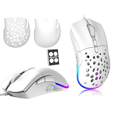 Image de Souris Gaming Filaire Réglage du Poids Interchangeable Backward Plate RGB LED Rétroéclairé avec 12000 DPI Haute Précision 7 Boutons Programmables Ergonomique pour PC/Macr Blanc