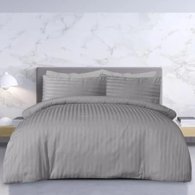Image de Sleepdown Satin Stripe Grey Double, Coton, Gris, Full
