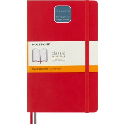 Image de Moleskine Carnet de Notes Classique Augmenté, Ordinaire, Couverture Souple et Fermeture Elastique, Grand Format 13 x 21 cm, Couleur Rouge Ecarlate, 400 Pages