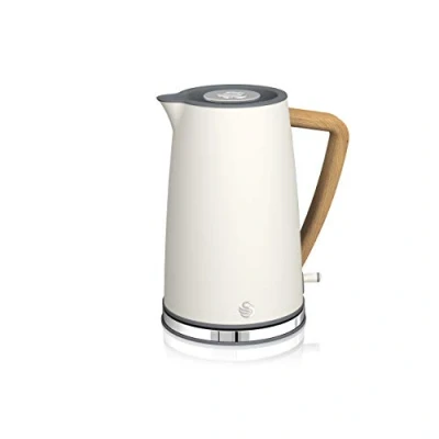 Image de Swan Nordic Bouilloire électrique ultra rapide sans fil Design moderne 1,7 l 2200 W Poignée effet bois Arrêt automatique Blanc