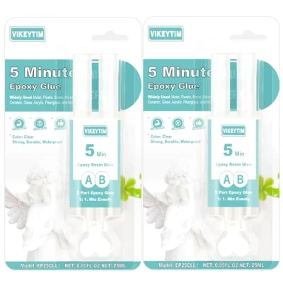 Image de Vikeytim Colle Époxy 25ml Transparente (2 Pack), 5 Min Haute Viscosité Multi Usage Epoxy bi Composant pour la Réparation de Plastique dur, Métal, Céramique, Bois, etc