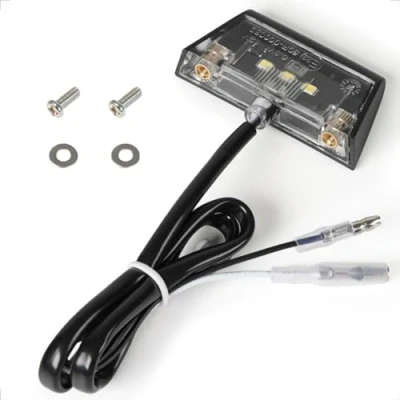 Image de evermotor Eclairage plaque Moto, Universel Mini, 12V 0.3W, E32 Homologué, LED d&#039;immatriculation lumière Auto automobile Quad ATV, noir, étanche IP67